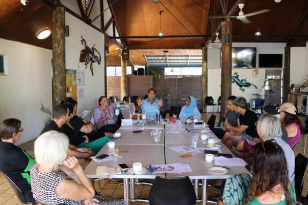 David Hewitt from Wild Orchard Kakadu Plum updating the group on the progress and plans and needs for his enterprise at the workshop held in Darwin.