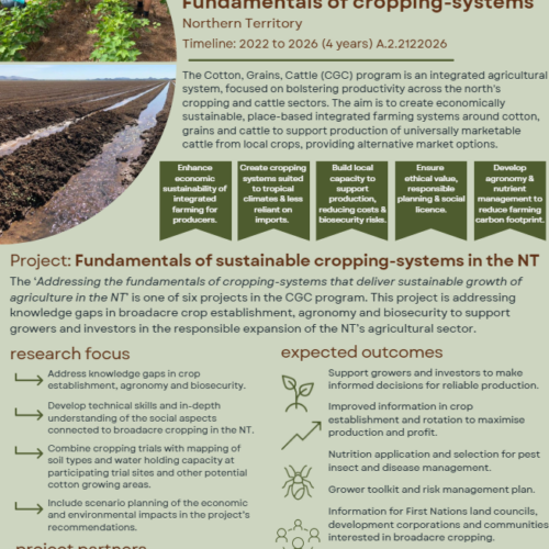 Cotton, Grains, Cattle program: Addressing the fundamentals of cropping-systems that deliver sustainable growth of agriculture in the NT