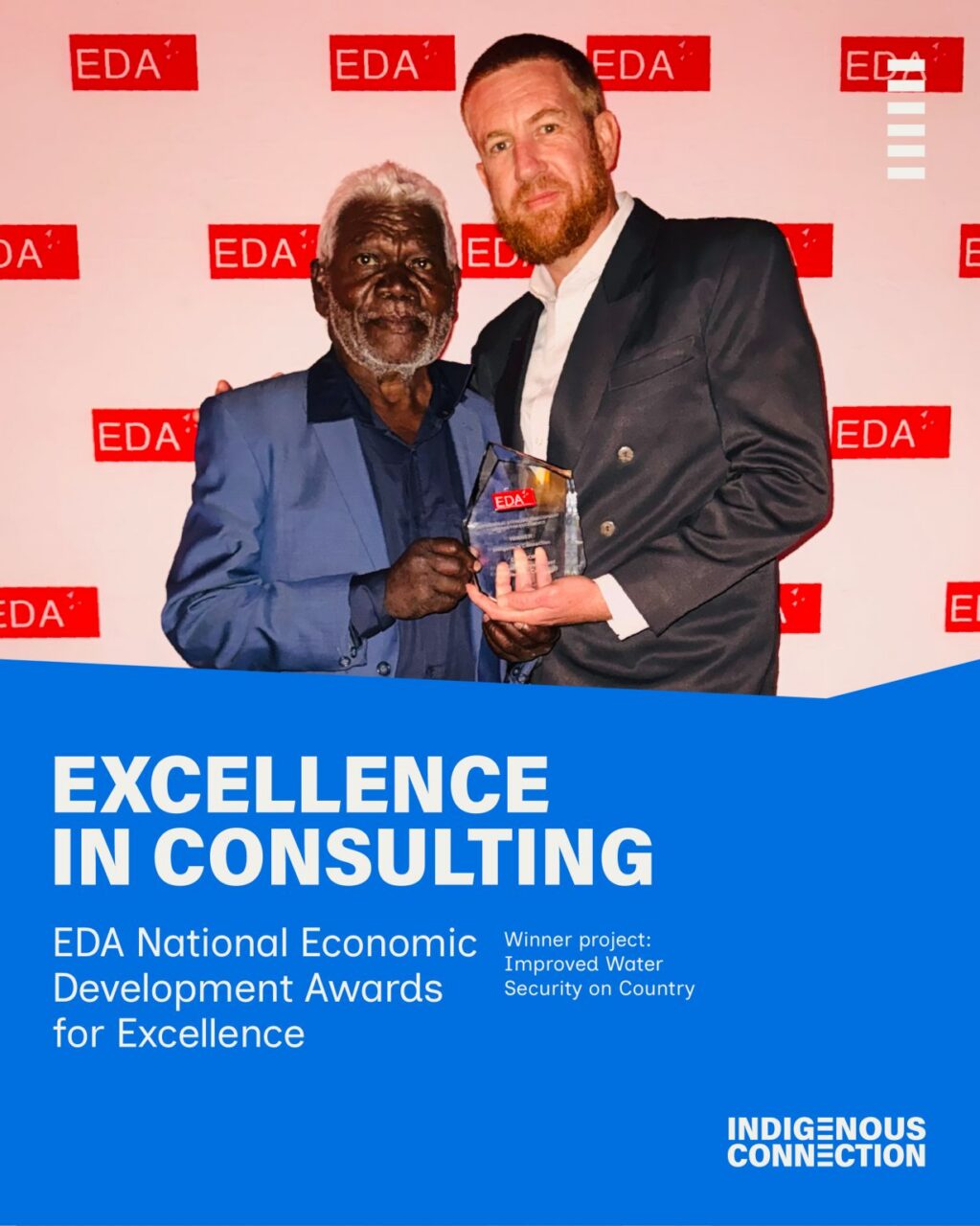 Two men holding an award